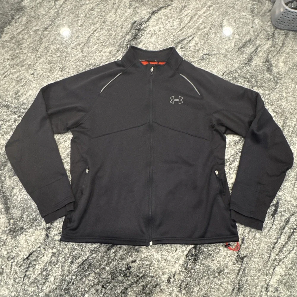 Under Armour Jacket Fleece Mens XXL Black Gray‎ Full Zip Cold Gear Storm Running